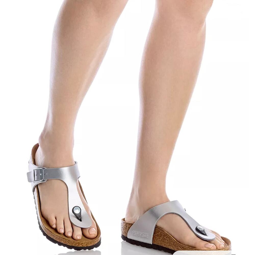 Birkenstock Gizeh Silver Metallic Thong Sandals Size 41 - Picture 2 of 5